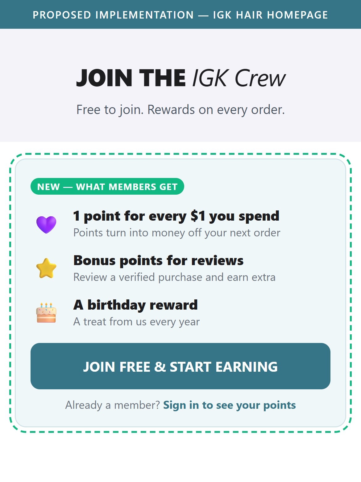 Proposed Implementation — IGK Hair Mobile Homepage